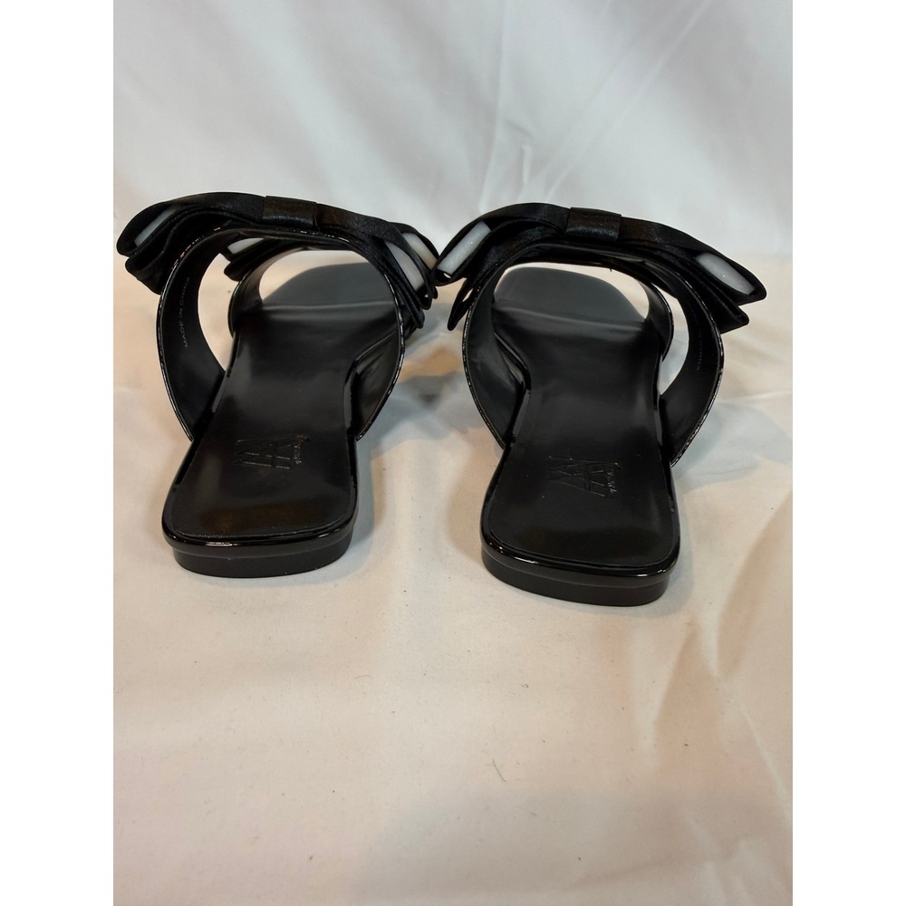 Aminah Abdul Jillil Jody Bow Flat Sandals Black Patent Leather Square Toe 9 NWB9 - Picture 5 of 7